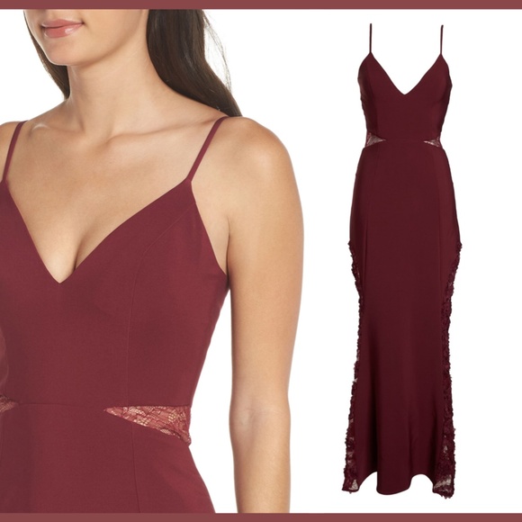NEW $438‎ Maria Blanca Nero Shannon Lace Inset Gown in Burgundy [SZ 0 ] - Picture 2 of 12